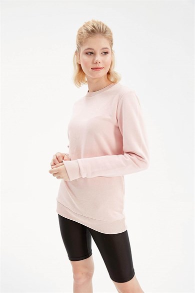 Açık Pembe Kadın Basic Oversize Sweatshirt