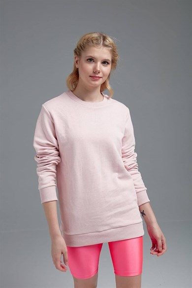 Açık Pembe Kadın Basic Oversize Sweatshirt